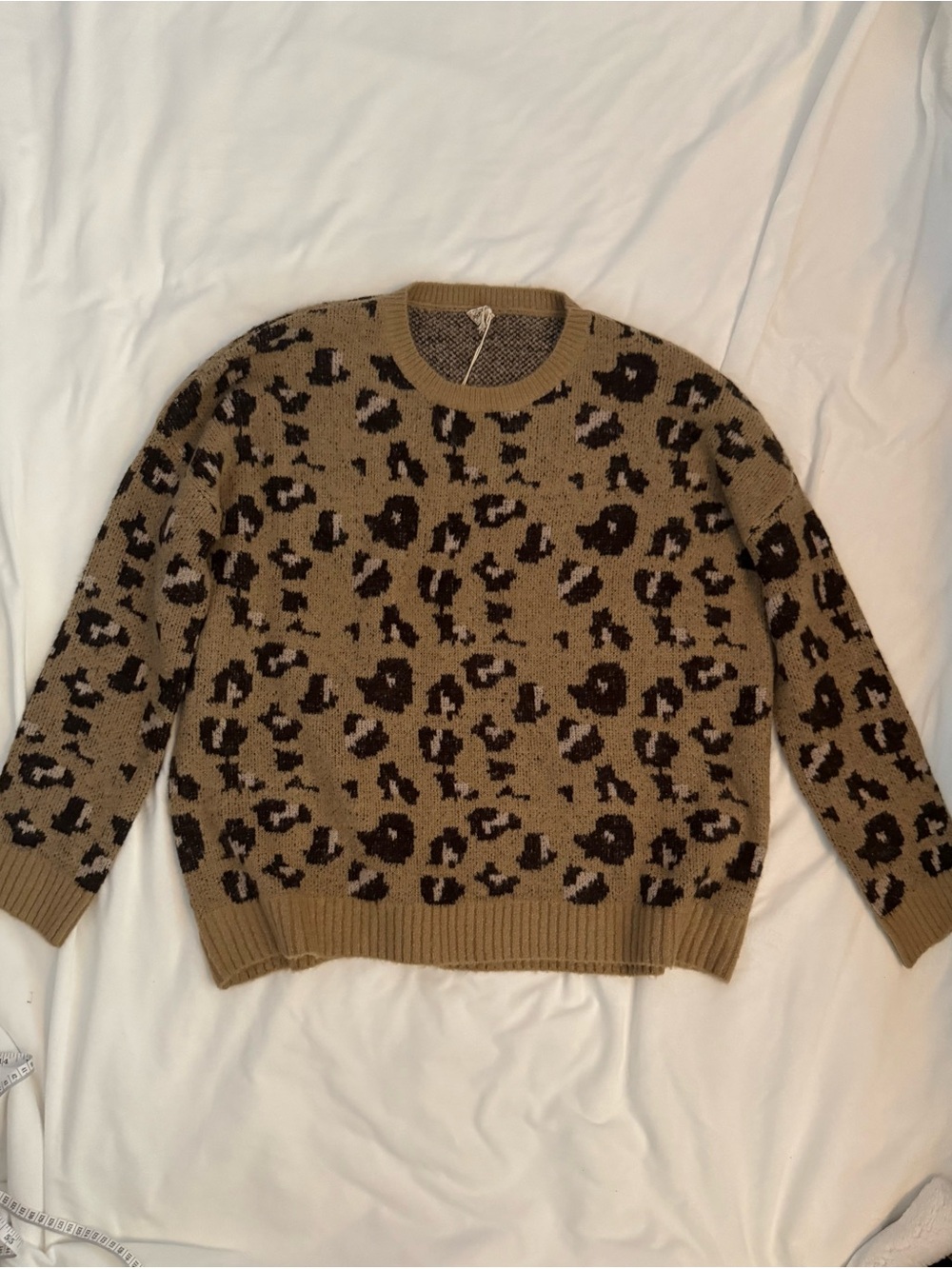 Hem & Thread Leopard Crewneck Sweater in Tan and Brown